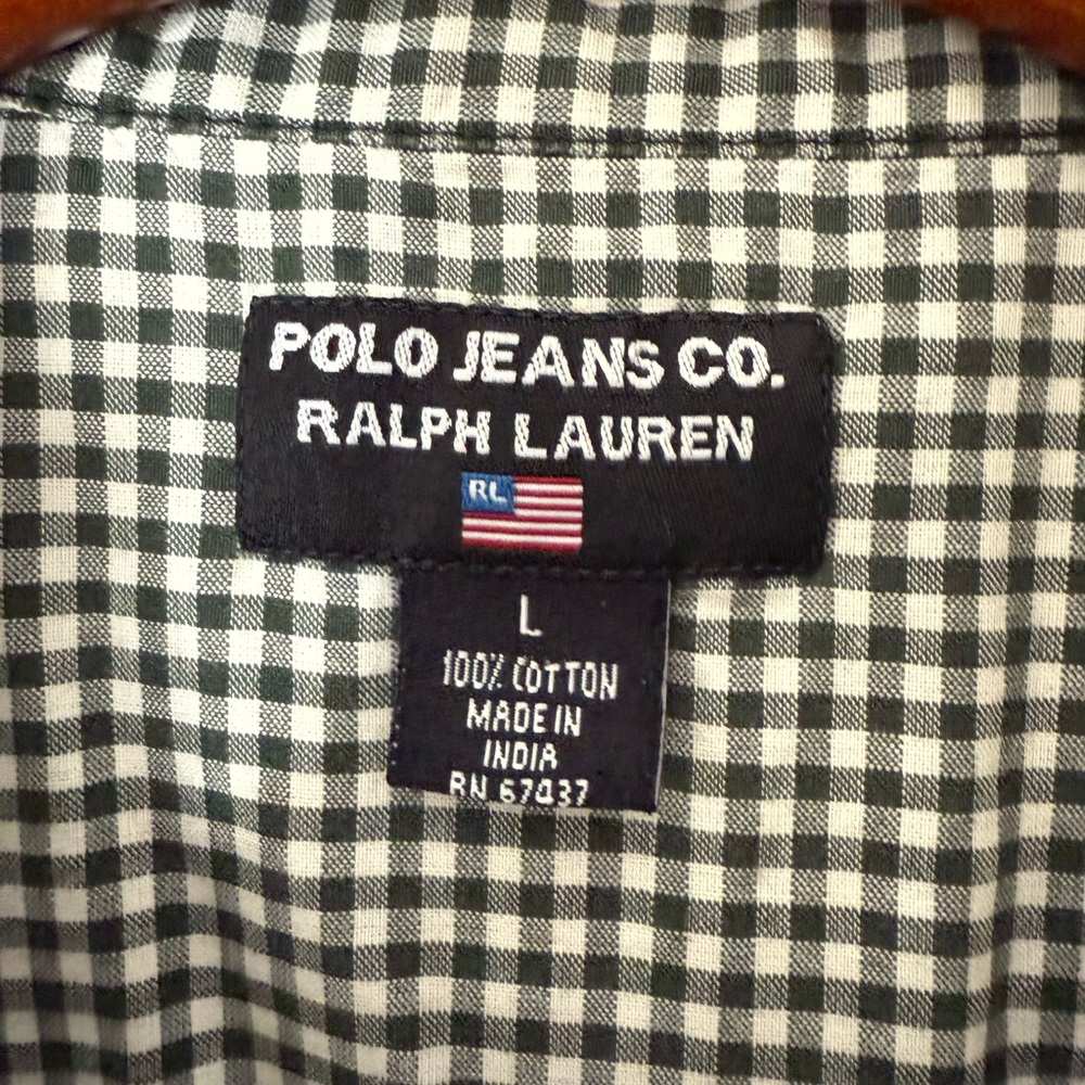 Polo Jeans Co Ralph Lauren dark green, gingham, sleeveless button down shirt L - Picture 3 of 5